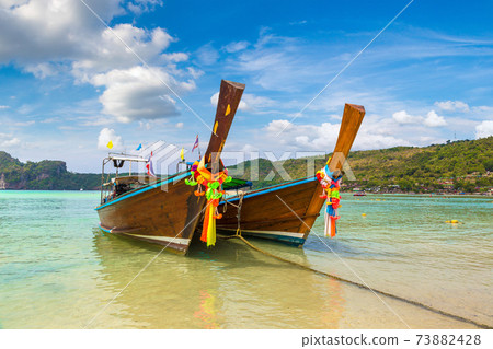 Traditional thai boat on Phi Phi Don 73882428
