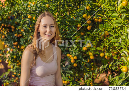 Beautiful Caucasian tourist woman in Tet holidays. Vietnam Chinese Lunar New Year in springtime Beautiful Caucasian tourist woman in Tet holidays. Vietnam Chinese Lunar New Year in springtime 73882784