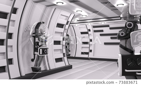 Artificial intelligence. Cybernetic laboratory with multiple cyber. 3d rendering, 3d illustration. Artificial intelligence. Cybernetic laboratory with multiple cyber. 3d rendering, 3d illustration. 73883671