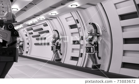 Artificial intelligence. Cybernetic laboratory with multiple cyber. 3d rendering, 3d illustration. Artificial intelligence. Cybernetic laboratory with multiple cyber. 3d rendering, 3d illustration. 73883672