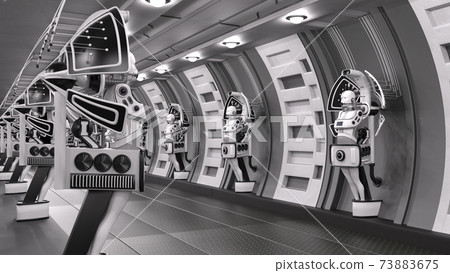 Artificial intelligence. Cybernetic laboratory with multiple cyber. 3d rendering, 3d illustration. Artificial intelligence. Cybernetic laboratory with multiple cyber. 3d rendering, 3d illustration. 73883675