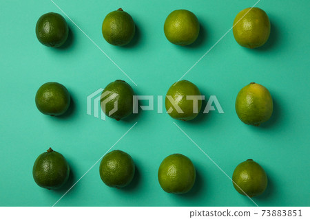Flat lay with ripe lime on mint background Flat lay with ripe lime on mint background 73883851