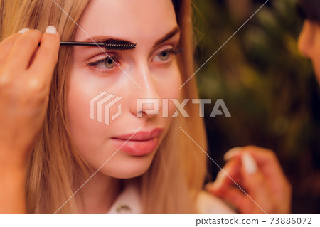 Eyebrows tinting treatment with natural henna dye. Eyebrows tinting treatment with natural henna dye. 73886072