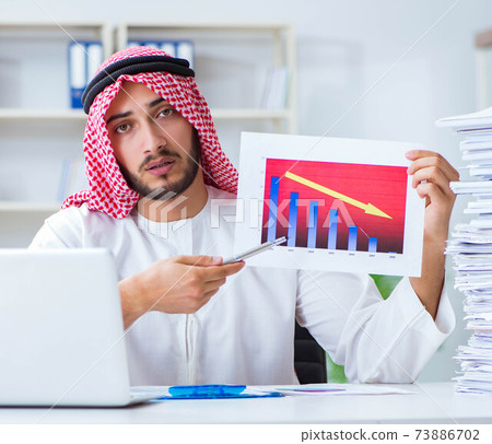 Arab businessman working in the office doing paperwork with a pi Arab businessman working in the office doing paperwork with a pi 73886702