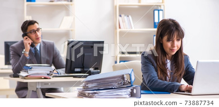 Man and woman working in the office Man and woman working in the office 73887734