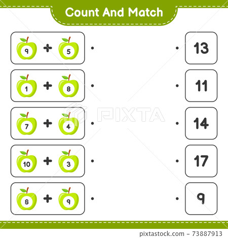 Count and match, count the number of Apple and match with right numbers. Educational children game, printable worksheet, vector illustration Count and match, count the number of Apple and match with right numbers. Educational children game, printable worksheet, vector illustration 73887913