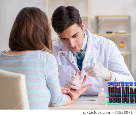 Patient during blood test sampling procedure taken for analysis 73888071