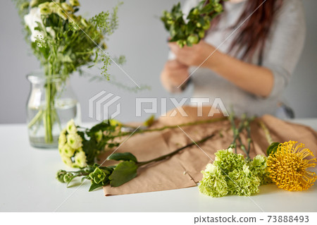 Bouquet 004, step by step installation of flowers in a vase. Flowers bunch, set for home. Fresh cut flowers for decoration home. European floral shop. Delivery fresh cut flower. 73888493