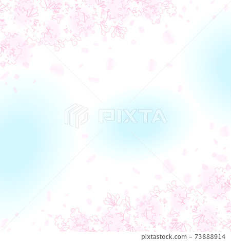 Vague spring blue sky silhouette of cherry blossom branches and petal frame 73888914