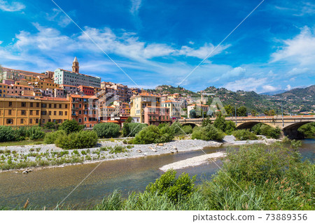 Colorful houses in Ventimiglia, Italy 73889356