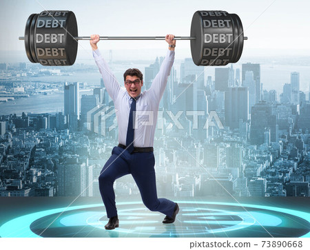 Businessman under heavy burden of debt Businessman under heavy burden of debt 73890668