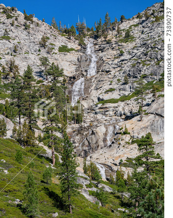 Sunny view of the Horsetail Fall Trail at Lake Tahoe Sunny view of the Horsetail Fall Trail at Lake Tahoe 73890737