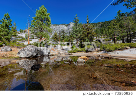 Sunny view of the Horsetail Fall Trail at Lake Tahoe Sunny view of the Horsetail Fall Trail at Lake Tahoe 73890926