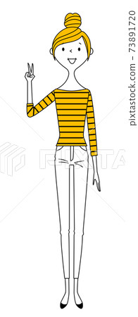 年輕的女士媽媽V簽名片 73891720