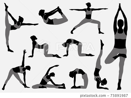 Yoga pose silhouette illustration set 73891987
