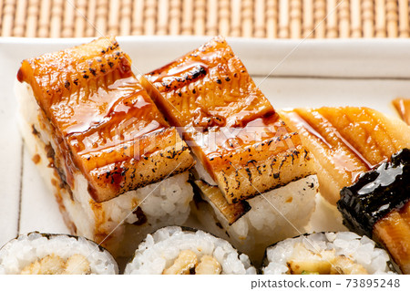 Assorted sushi with conger eel. Assorted sushi with conger eel. 73895248