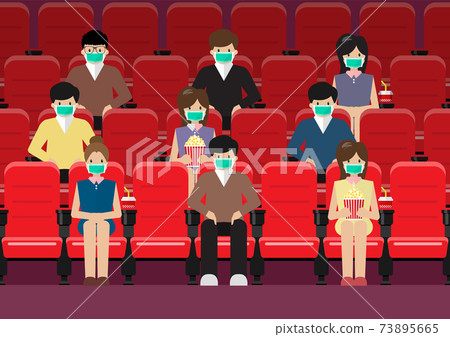 People in movie theater lifestyle after pandemic covid-19 corona virus People in movie theater lifestyle after pandemic covid-19 corona virus 73895665