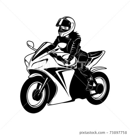 Sexy Girl and Sport Motorcycle - Suberbike, Super Bike - Clipart, Vector Silhouette 73897758