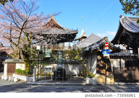 Kyoto streets: Enzan Jizo and cherry blossoms in full bloom adjacent to Daiunin Temple Kyoto streets: Enzan Jizo and cherry blossoms in full bloom adjacent to Daiunin Temple 73898861
