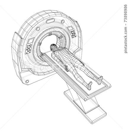 MRI machine scanning patient inside. Vector 73898986
