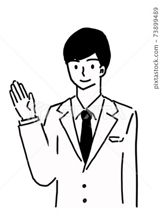指導您帶著微笑的線條藝術的年輕男醫生的插圖 指導您帶著微笑的線條藝術的年輕男醫生的插圖 73899489
