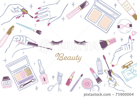 Fashionable cute cosmetics makeup tools hand-drawn illustrations Fashionable cute cosmetics makeup tools hand-drawn illustrations 73900004