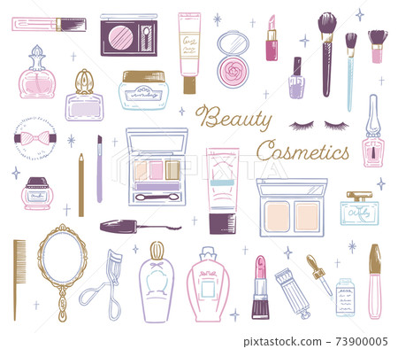 Fashionable cute cosmetics makeup tools hand-drawn illustrations Fashionable cute cosmetics makeup tools hand-drawn illustrations 73900005