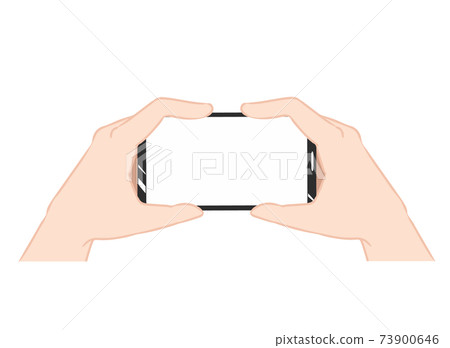 Smartphone with both hands, horizontal screen, no lines 73900646
