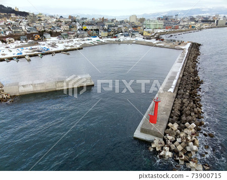 Aerial view of snow scene at Sumiyoshi Fishing Port, Hakodate City, Hokkaido in winter Aerial view of snow scene at Sumiyoshi Fishing Port, Hakodate City, Hokkaido in winter 73900715