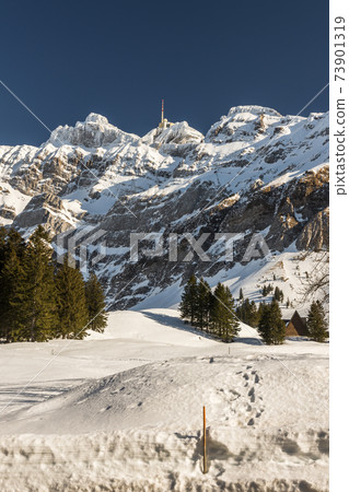 Mount Saentis in winter, Schwaegalp, Canton of Appenzell Outer-Rhodes, Switzerland Mount Saentis in winter, Schwaegalp, Canton of Appenzell Outer-Rhodes, Switzerland 73901319