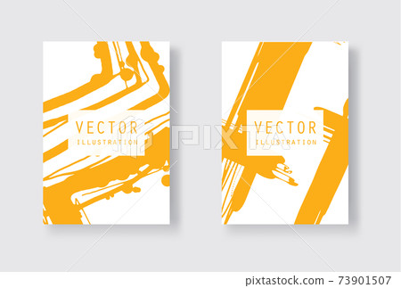 Yellow ink brush stroke on white background. Japanese style. Yellow ink brush stroke on white background. Japanese style. 73901507