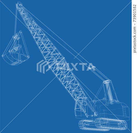 Dragline walking excavator. Vector illustration. Vector rendering of 3d. Wire-frame Dragline walking excavator. Vector illustration. Vector rendering of 3d. Wire-frame 73901582