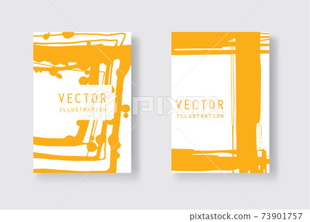 Yellow ink brush stroke on white background. Japanese style. 73901757