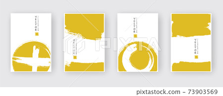 Gold ink brush stroke set on white background. Japanese style. Gold ink brush stroke set on white background. Japanese style. 73903569