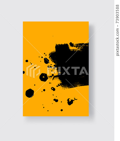 Black ink brush stroke on yellow background. Japanese style. Black ink brush stroke on yellow background. Japanese style. 73903588