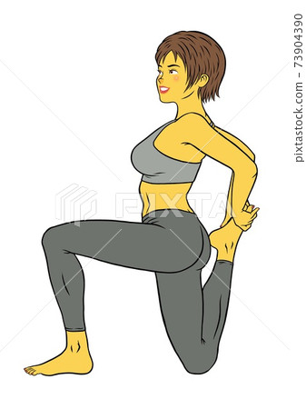 Woman fitness instructor stretching Woman fitness instructor stretching 73904390