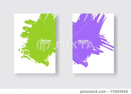 Purple and green abstract design set. Ink paint on brochure, Monochrome element isolated on white. Purple and green abstract design set. Ink paint on brochure, Monochrome element isolated on white. 73904948