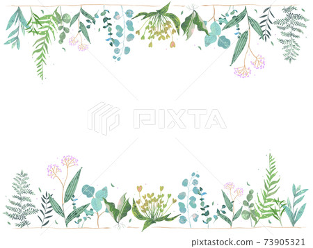 Scandinavian style white background hand-painted frame illustration of fashionable plants and flowers with gentle colors Scandinavian style white background hand-painted frame illustration of fashionable plants and flowers with gentle colors 73905321