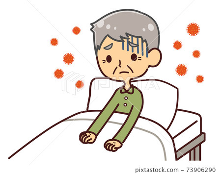Senior man in bed, home recuperation, virus infection Senior man in bed, home recuperation, virus infection 73906290