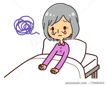 Senior woman in bed, home recuperation, anxiety Senior woman in bed, home recuperation, anxiety 73906443