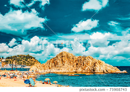 Seafront, beach,coast in Spain. Suburb of Barcelona, Catalonia 73908743