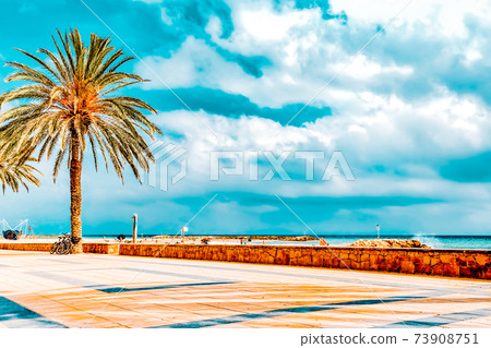 Seafront, beach,coast in Spain. Suburb of Barcelona, Catalonia Seafront, beach,coast in Spain. Suburb of Barcelona, Catalonia 73908751