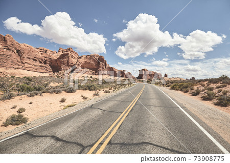 Road in Arches National Park, color toning applied, Utah, USA. 73908775