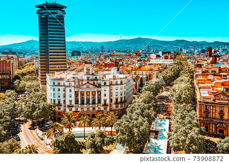 Panorama on Barcelona from Columbus monument. Military Governmen Panorama on Barcelona from Columbus monument. Military Governmen 73908872