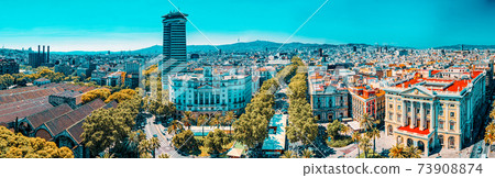 Panorama on whole Barcelona modern and historical areas. Spain. Panorama on whole Barcelona modern and historical areas. Spain. 73908874