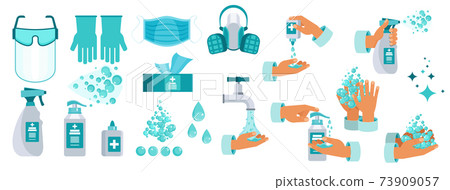 Set of Antiseptic for disinfection. Hand hygiene. Hand washing with soap. Set of Antiseptic for disinfection. Hand hygiene. Hand washing with soap. 73909057