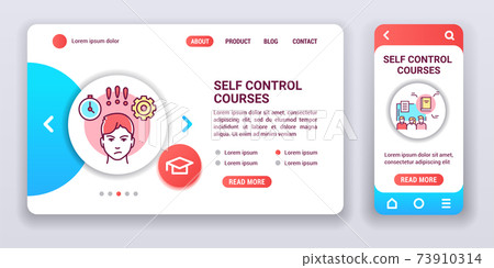 Self control courses web banner and mobile app kit. Psychologycal help. Outline vector illustration. 73910314