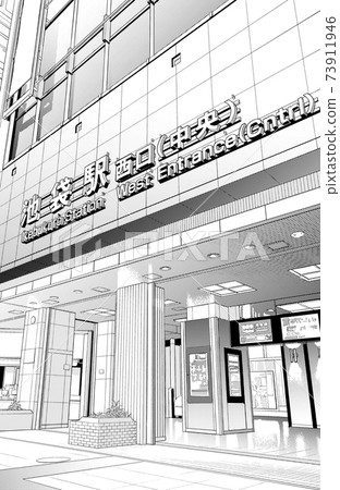 漫畫風格的鋼筆劃插圖市中心_城市景觀 漫畫風格的鋼筆劃插圖市中心_城市景觀 73911946