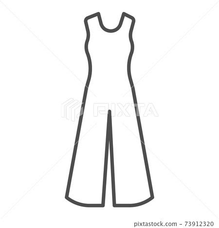 Women overall thin line icon, Summer clothes concept, Denim romper sign on white background in outline style for mobile concept and web design. Vector graphics. Women overall thin line icon, Summer clothes concept, Denim romper sign on white background in outline style for mobile concept and web design. Vector graphics. 73912320