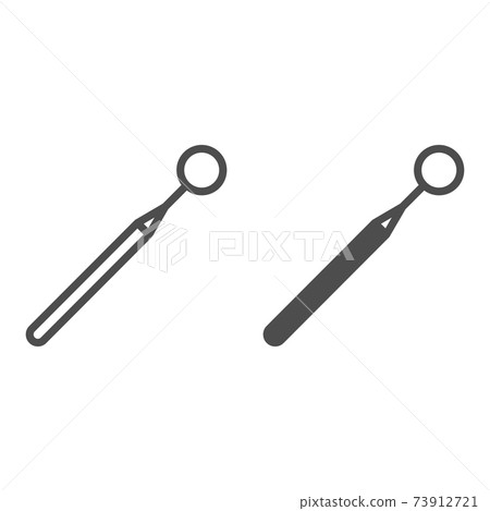 Dental mirror line and solid icon, Tooth care concept, Mouth mirror for dentist sign on white background, Dental inspection mirror icon in outline style for mobile and web design. Vector graphics. 73912721